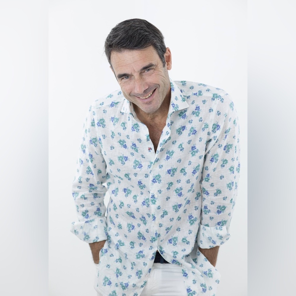 ISAIA Linen Patterned Shirt Floral Men’s 17 1/2 | 44 Made in Italy